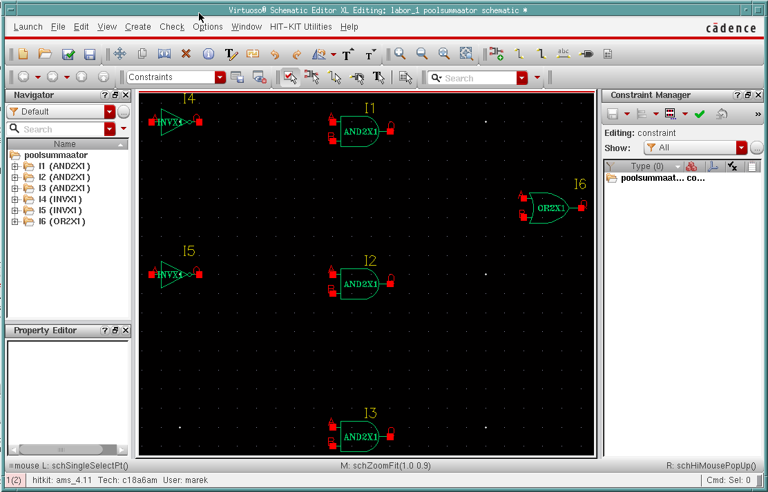 Cadence schematic editor, half-adder gates